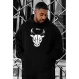 BENROMA 3 Iplik Penye Boga Chicago Baskılı Büyük Beden Sweatshirt, Siyah, M
