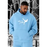 BENROMA 3 Iplik Penye Boksör Baskılı Büyük Beden Sweatshirt, Bebe Mavisi, 5XL