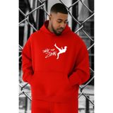 BENROMA 3 Iplik Penye Boksör Baskılı Büyük Beden Sweatshirt, Kirmizi, XL