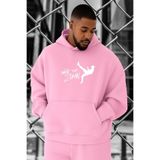 BENROMA 3 Iplik Penye Boksör Baskılı Büyük Beden Sweatshirt, Pembe, XL