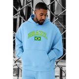 BENROMA 3 Iplik Penye Brazil Baskılı Büyük Beden Sweatshirt, Bebe Mavisi, 2XL