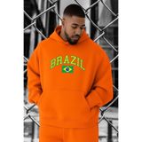 BENROMA 3 Iplik Penye Brazil Baskılı Büyük Beden Sweatshirt, Turuncu, 5XL