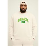 BENROMA 3 Iplik Penye Brazil Baskılı Büyük Beden Unisex Sweatshirt, Beyaz, 5XL
