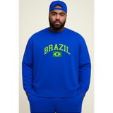 BENROMA 3 Iplik Penye Brazil Baskılı Büyük Beden Unisex Sweatshirt, Saks Mavisi, S