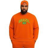 BENROMA 3 Iplik Penye Brazil Baskılı Büyük Beden Unisex Sweatshirt, Turuncu, M