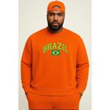 BENROMA 3 Iplik Penye Brazil Baskılı Büyük Beden Unisex Sweatshirt, Turuncu, S