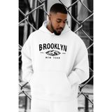 BENROMA 3 Iplik Penye Brooklyn Baskılı Büyük Beden Sweatshirt, Beyaz, 4XL