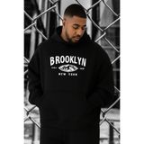 BENROMA 3 Iplik Penye Brooklyn Baskılı Büyük Beden Sweatshirt, Siyah, S