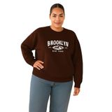 BENROMA 3 Iplik Penye Brooklyn Baskılı Büyük Beden Unisex Sweatshirt, Kahverengi, M