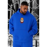 BENROMA 3 Iplik Penye Buldog Büyük Beden Sweatshirt, Saks Mavisi, 4XL