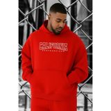 BENROMA 3 Iplik Penye California Baskılı Büyük Beden Sweatshirt, Kirmizi, M