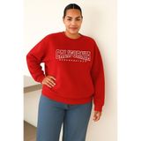 BENROMA 3 Iplik Penye California Baskılı Büyük Beden Unisex Sweatshirt, Kırmızı, 2XL