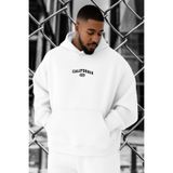 BENROMA 3 Iplik Penye California USA Baskılı Büyük Beden Sweatshirt, Beyaz, XL