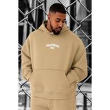 BENROMA 3 Iplik Penye California USA Baskılı Büyük Beden Sweatshirt, Taş, S