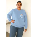 BENROMA 3 Iplik Penye Cep Papatya Baskılı Büyük Beden Unisex Sweatshirt, Bebe Mavisi, M