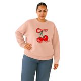 BENROMA 3 Iplik Penye Cherry Kiraz Baskılı Büyük Beden Unisex Sweatshirt, Pembe, 2XL