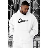 BENROMA 3 Iplik Penye Chicago Baskılı Büyük Beden Sweatshirt, Beyaz, 4XL, KAPYETDMW4