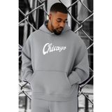 BENROMA 3 Iplik Penye Chicago Baskılı Büyük Beden Sweatshirt, Gri, S, KAPYETDMW4