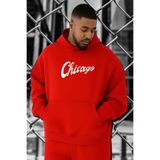 BENROMA 3 Iplik Penye Chicago Baskılı Büyük Beden Sweatshirt, Kirmizi, 4XL, KAPYETDMW4
