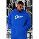 BENROMA 3 Iplik Penye Chicago Baskılı Büyük Beden Sweatshirt, Saks Mavisi, 5XL, KAPYETDMW4