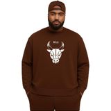 BENROMA 3 Iplik Penye Chicago Bulls Baskılı Büyük Beden Unisex Sweatshirt, Kahverengi, L
