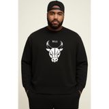 BENROMA 3 Iplik Penye Chicago Bulls Baskılı Büyük Beden Unisex Sweatshirt, Siyah, 3XL