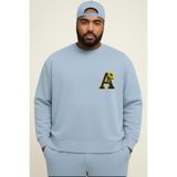 BENROMA 3 Iplik Penye Çiçekli A Baskılı Büyük Beden Unisex Sweatshirt, Bebe Mavisi, L