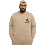 BENROMA 3 Iplik Penye Çiçekli A Baskılı Büyük Beden Unisex Sweatshirt, Bej, M