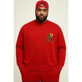 BENROMA 3 Iplik Penye Çiçekli A Baskılı Büyük Beden Unisex Sweatshirt, Kırmızı, 2XL