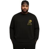 BENROMA 3 Iplik Penye Çiçekli A Baskılı Büyük Beden Unisex Sweatshirt, Siyah, 4XL
