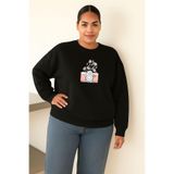 BENROMA 3 Iplik Penye Çiçekli Fotoğraf Makinesi Baskılı Büyük Beden Unisex Sweatshirt, Siyah, M