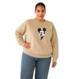 BENROMA 3 Iplik Penye Çizgi Film Baskılı Büyük Beden Unisex Sweatshirt, Bej, XL