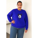 BENROMA 3 Iplik Penye Çizgi Film Baskılı Büyük Beden Unisex Sweatshirt, Saks Mavisi, XL