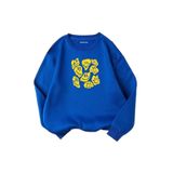 BENROMA 3 Iplik Penye Çocuk Unisex Gülen Yüzler Baskılı Bisiklet Yaka Sweatshirt, Saks, 3-4 Yaş