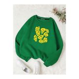 BENROMA 3 Iplik Penye Çocuk Unisex Gülen Yüzler Baskılı Bisiklet Yaka Sweatshirt, Yeşil, 3-4 Yaş
