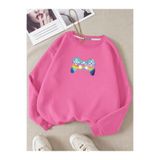 BENROMA 3 Iplik Penye Çocuk Unisex Oyun Baskılı Bisiklet Yaka Sweatshirt, Pembe, 11-12 Yaş