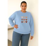 BENROMA 3 Iplik Penye Çoklu Kalp Baskılı Büyük Beden Unisex Sweatshirt, Bebe Mavisi, XL