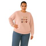 BENROMA 3 Iplik Penye Çoklu Kalp Baskılı Büyük Beden Unisex Sweatshirt, Pembe, S