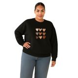 BENROMA 3 Iplik Penye Çoklu Kalp Baskılı Büyük Beden Unisex Sweatshirt, Siyah, M