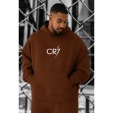 BENROMA 3 Iplik Penye Cr7 Baskılı Büyük Beden Sweatshirt, Kahverengi, M, KAPYETDMQ2