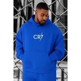 BENROMA 3 Iplik Penye Cr7 Baskılı Büyük Beden Sweatshirt, Saks Mavisi, 4XL, KAPYETDMQ2