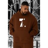 BENROMA 3 İplik Penye Cr7 Baskılı Büyük Beden Sweatshırt,Kahverengi 4XL KAPYETDMW50