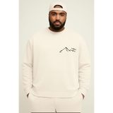 BENROMA 3 Iplik Penye Dağ Baskılı Büyük Beden Unisex Sweatshirt, Beyaz, 2XL