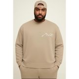 Benroma 3 İplik Penye Dağ Baskılı Büyük Beden Unisex Sweatshirt KAPYET2025BNRE5, Bej, M