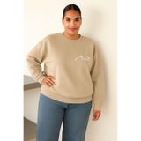 Benroma 3 İplik Penye Dağ Baskılı Büyük Beden Unisex Sweatshirt KAPYET2025BNRQ2, Bej, 2XL