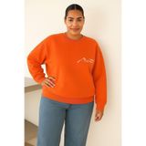 BENROMA 3 Iplik Penye Dağ Baskılı Büyük Beden Unisex Sweatshirt, Turuncu, 4XL, KAPYET2025BNRQ2