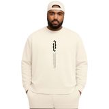 BENROMA 3 Iplik Penye Dik Yazi Baskılı Büyük Beden Unisex Sweatshirt, Beyaz, XL