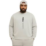 BENROMA 3 Iplik Penye Dik Yazi Baskılı Büyük Beden Unisex Sweatshirt, Gri, L