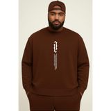BENROMA 3 Iplik Penye Dik Yazi Baskılı Büyük Beden Unisex Sweatshirt, Kahverengi, M