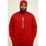 BENROMA 3 Iplik Penye Dik Yazi Baskılı Büyük Beden Unisex Sweatshirt, Kırmızı, S